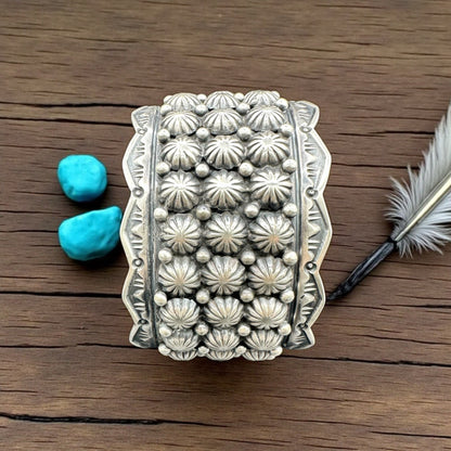 Women's Hand Stamped Sterling Silver Extra Wide Cuff - Handcrafted Native American