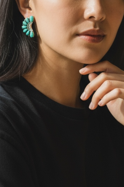 Cluster Sterling Silver and Turquoise Stud Earrings - Handcrafted Native American by JW