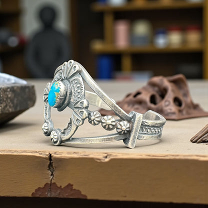 Women's Naja Cuff Kingman Turquoise and Sterling Silver - Handcrafted Native American