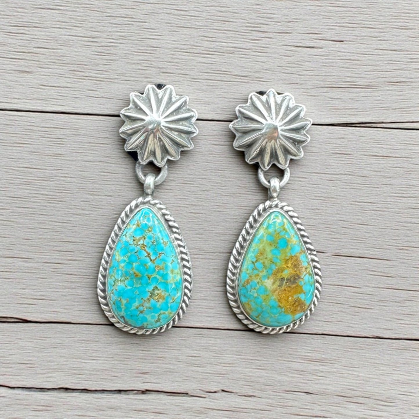 Solitaire - Turquoise and Sterling Silver - Drop Earrings - E. Richards - Handcrafted Native American
