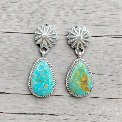 Solitaire - Turquoise and Sterling Silver - Drop Earrings - E. Richards - Handcrafted Native American