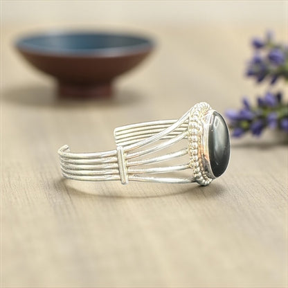 Women's Black Onyx and Sterling Silver Cuff - Handcrafted Native American