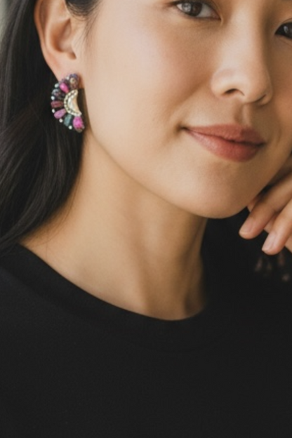 Cluster Sterling Silver and Pink Dream Stud Earrings - Handcrafted Native American by JW