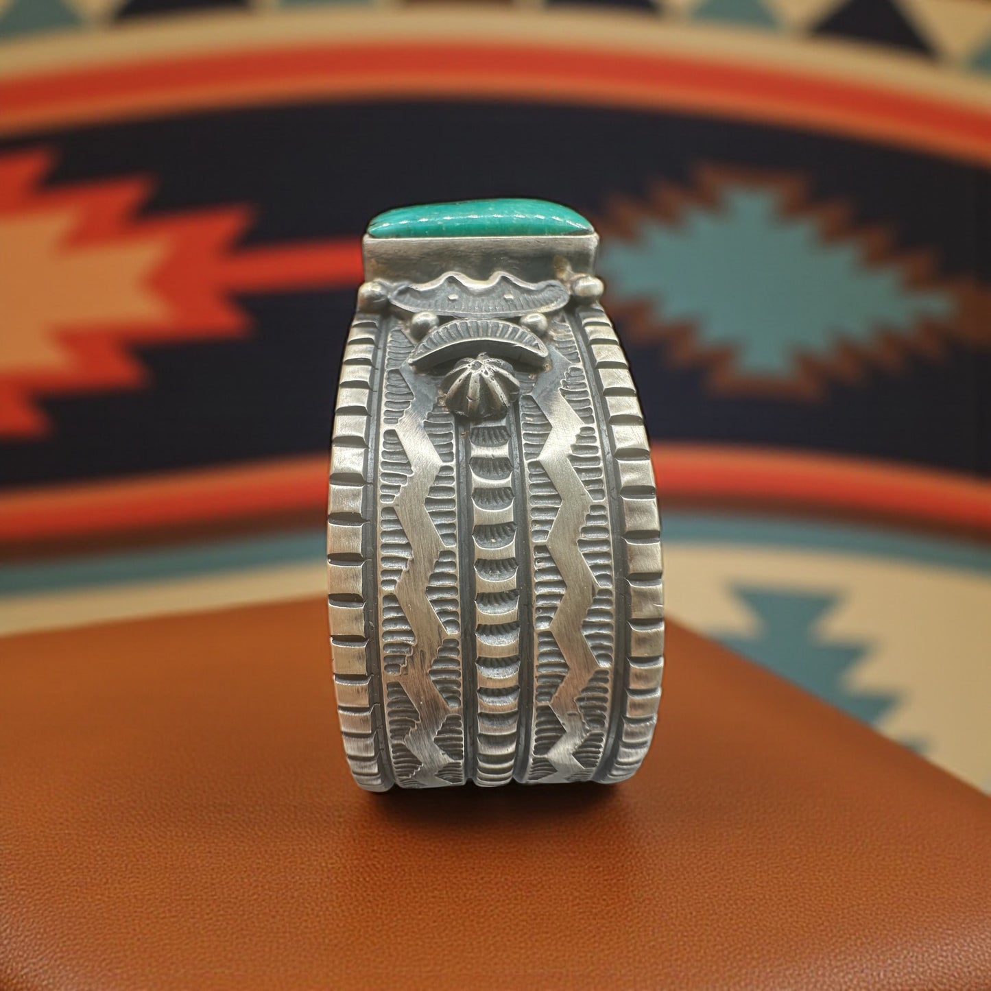 Men's Kingman Turquoise and Sterling Silver Cuff - Handcrafted Native American
