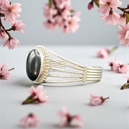 Women's Black Onyx and Sterling Silver Cuff - Handcrafted Native American