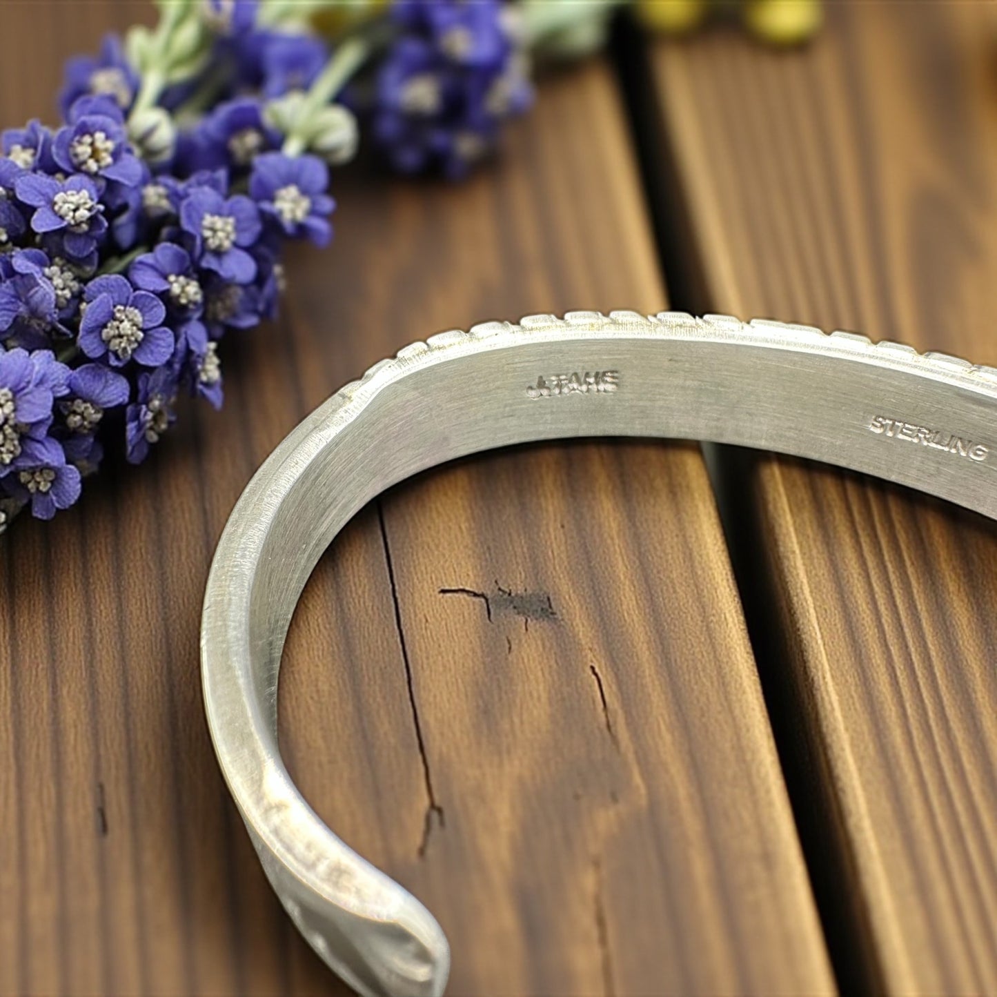 Men's Hand Stamped Sterling Silver Narrow Cuff - Handcrafted Native American