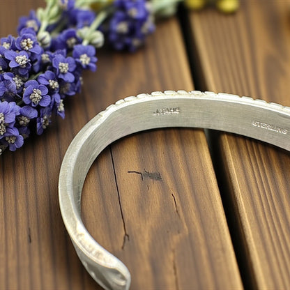 Men's Hand Stamped Sterling Silver Narrow Cuff - Handcrafted Native American