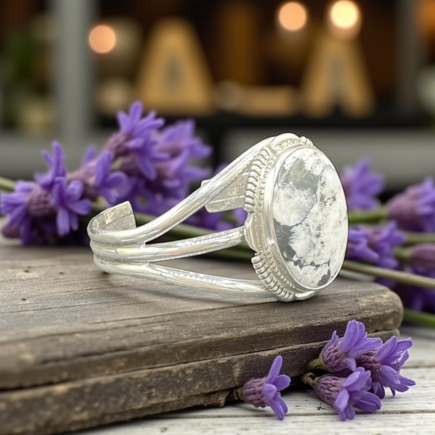Women's White Buffalo and Sterling Silver Cuff - Handcrafted Native American