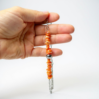 Silver Plated Paper Clip Chain with Orange Spiny Oyster Chips