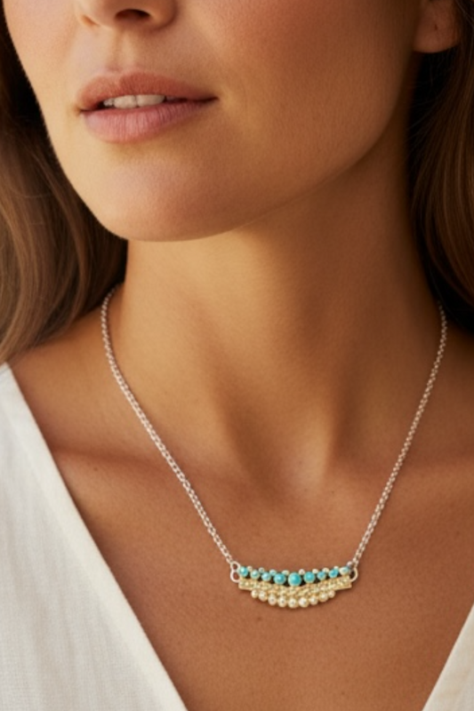 Round Bar - Turquoise/Coral and Sterling Silver Chain Link Necklace - Thomas Jim - Handcrafted Native American