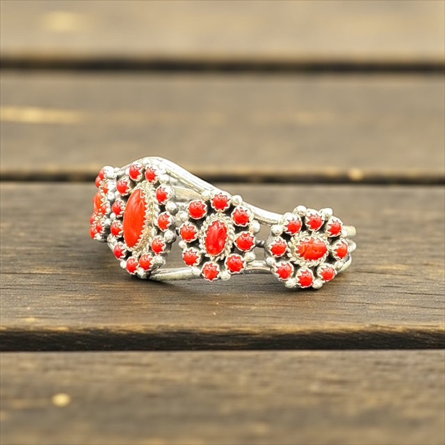 Women's Red Coral and Sterling Silver Cuff - Handcrafted Native American