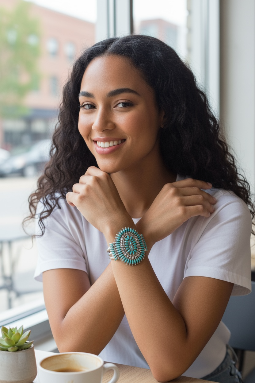 Women's Sleeping Beauty Turquoise and Sterling Silver Cuff - Handcrafted Native American