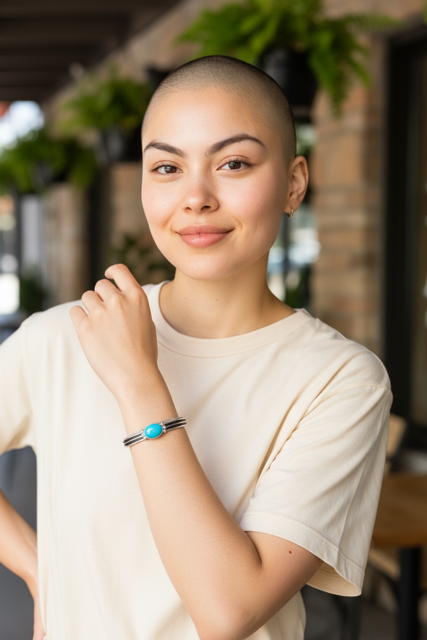 Women's Narrow Cuff Kingman Turquoise and Sterling Silver - Handcrafted Native American - Tom Yazzie, Tommie Yazzie