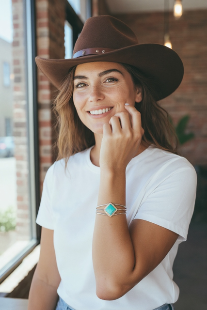 Women's Cuff Kingman Turquoise and Sterling Silver - Handcrafted Native American