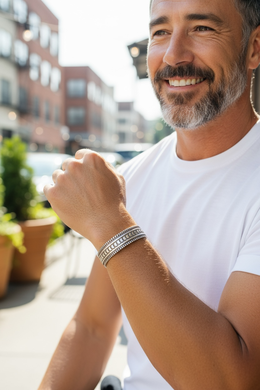 Men's Hand Stamped Sterling Silver Wide Cuff - Handcrafted Native American