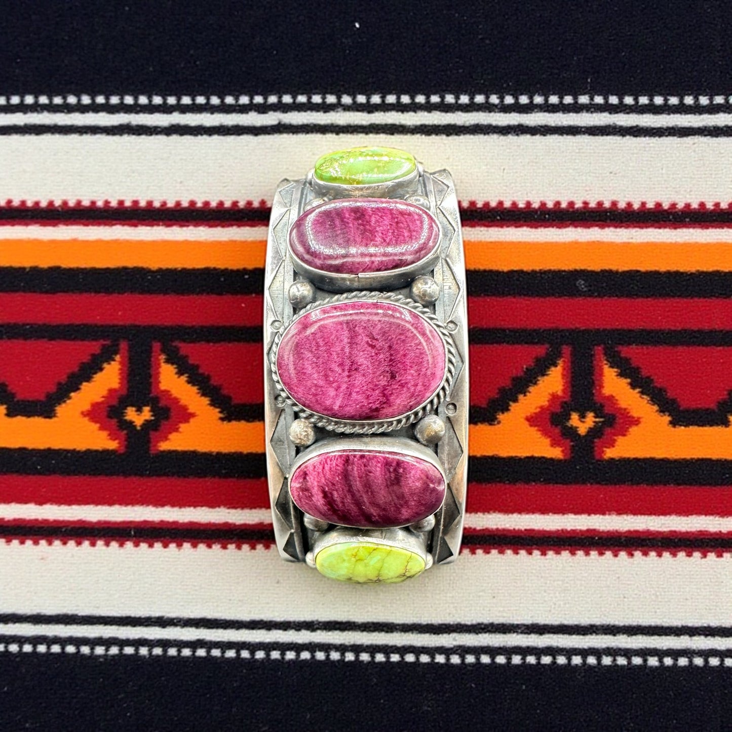 Women's Cuff made of Sonoran Turquoise, Purple Spiny, and Sterling Silver - Handcrafted Native American