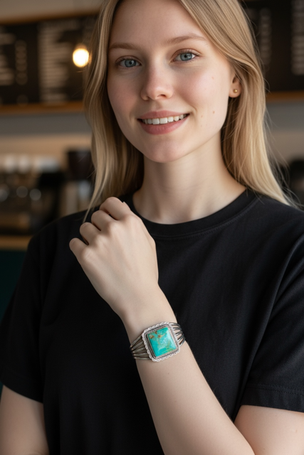 Women's Kings Manassa Turquoise and Sterling Silver Cuff - Handcrafted Native American