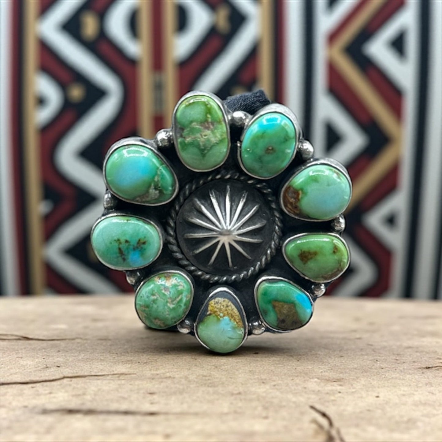 Pat Yazzie - Cluster Sonoran Turquoise - Cuff Ring - Handmade Native American
