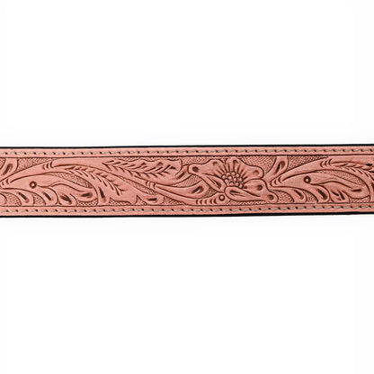 American Darling Hand-Tooled Pink Floral Western Leather Belt with Square Buckle