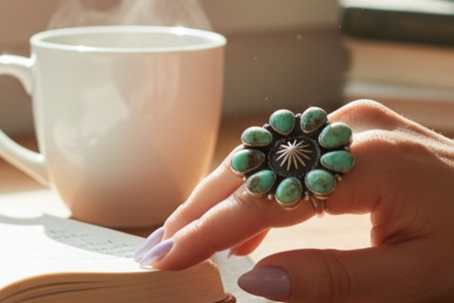 Pat Yazzie - Cluster Sonoran Turquoise - Cuff Ring - Handmade Native American