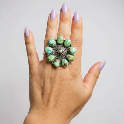 Pat Yazzie - Cluster Sonoran Turquoise - Cuff Ring - Handmade Native American