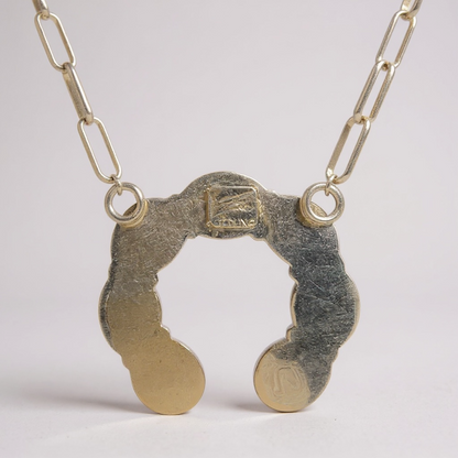 Naja - Crescent Shaped Sonoran Turquoise Pendant with Single Strand Paper Clip Chain Necklace - Handcrafted Native American