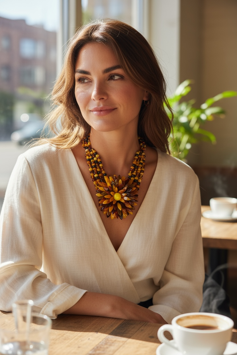 Amber Sunflower - Four Strand - Handcrafted by Colette Felix