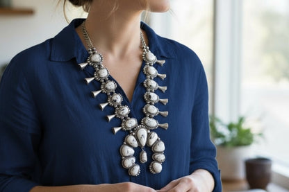 Squash Blossom – White Buffalo and Sterling Silver – Mary Ann Spencer - Handcrafted Native American