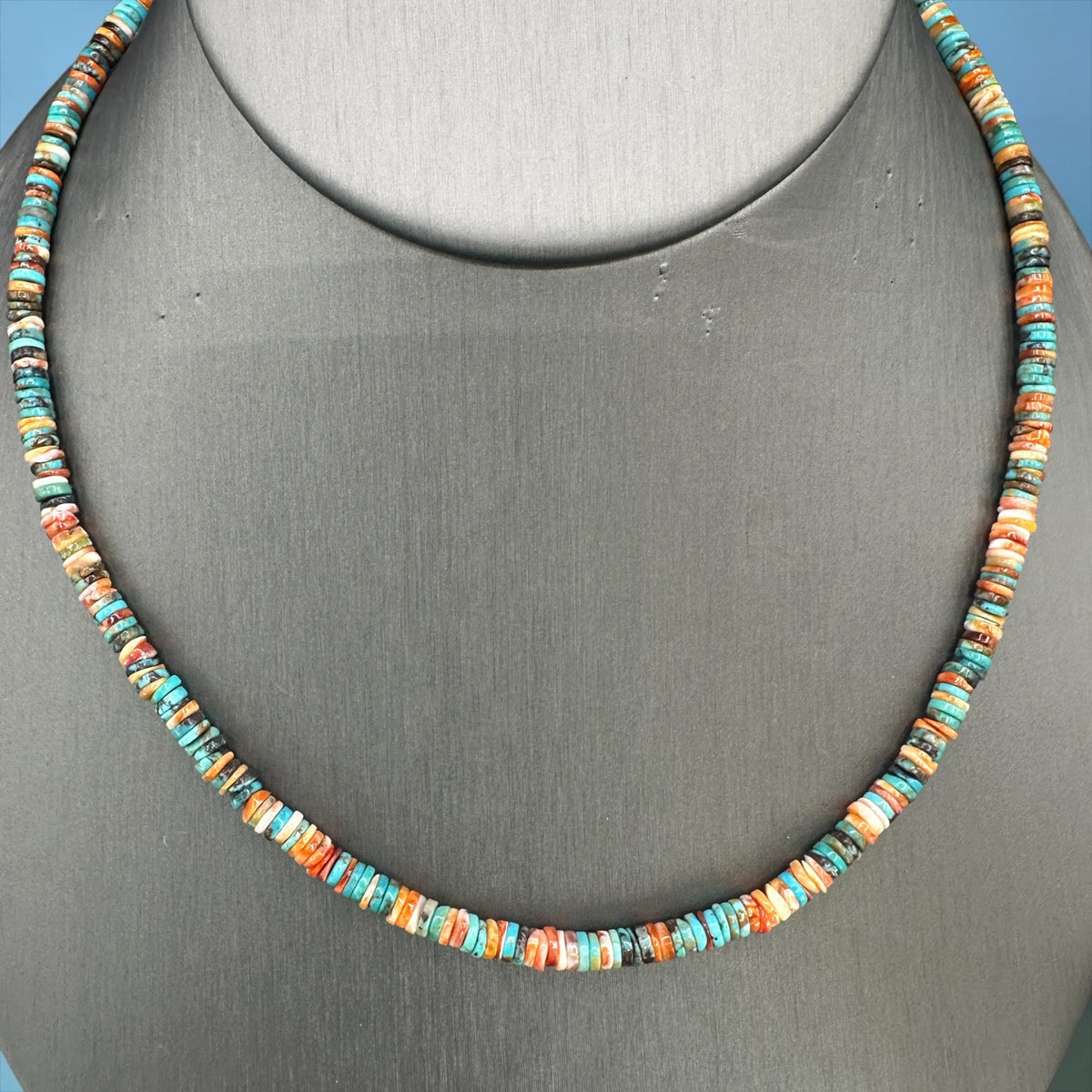 4MM Heishi Necklace Multi Color – Genuine Turquoise & Spiny Oyster  - Handmade Native American | Pueblo Craft | New Mexico, USA
