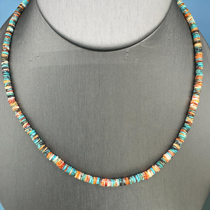 4MM Heishi Necklace Multi Color – Genuine Turquoise & Spiny Oyster  - Handmade Native American | Pueblo Craft | New Mexico, USA