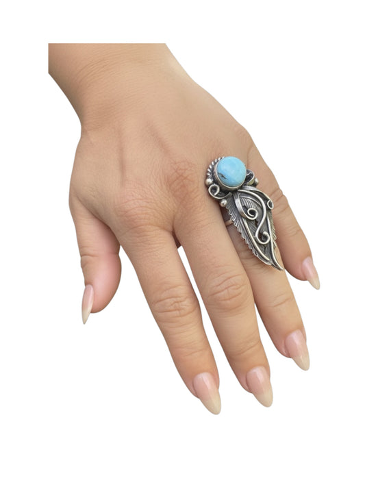 Jimmy Lee - Medium Adjustable Crawler Ring - Sterling Silver & Golden Hills Turquoise - Handmade Native American