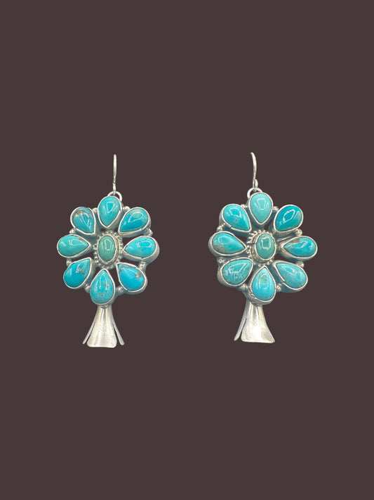 Marcella James - Large Cluster Squash Blossom Hook Dangle Earrings – Sterling Silver & Genuine Gemstones -  Native American Handmade by Marcella James (Copy)
