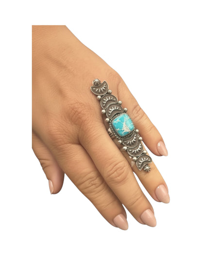 Leroy James - Medium Adjustable Crawler Ring - Sterling Silver & Kingman Turquoise - Handmade Native American
