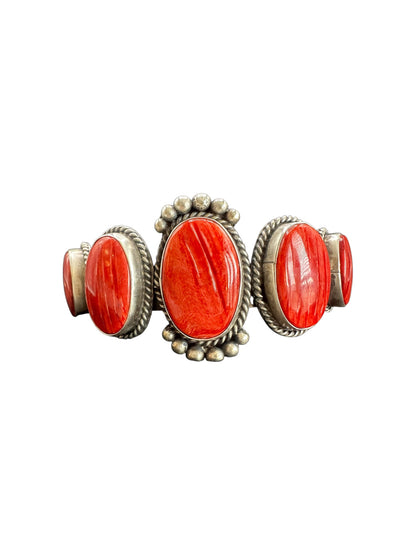 Harrison Yazzie - Spiny Oyster and Sterling Silver Cuff - Handmade Native American