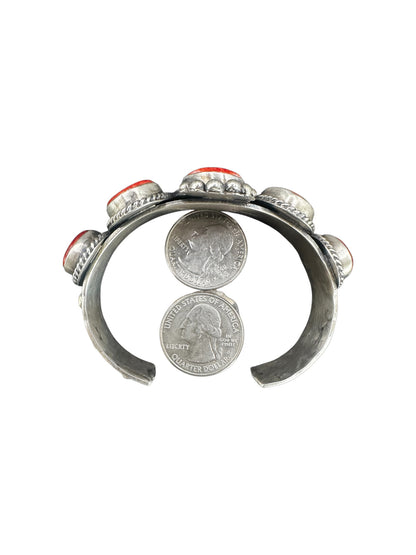 Harrison Yazzie - Spiny Oyster and Sterling Silver Cuff - Handmade Native American