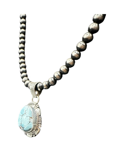 Nila Johnson - Small Cabochon Pendant - Sterling Silver & Genuine Golden Hills Turquoise - Handmade Native American