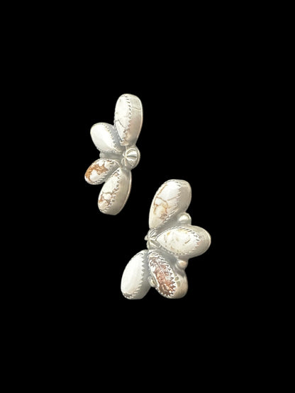 Ann Miller - Large Half Cluster Stud Earrings – Genuine Gemstones and Sterling Silver - Handmade Native American