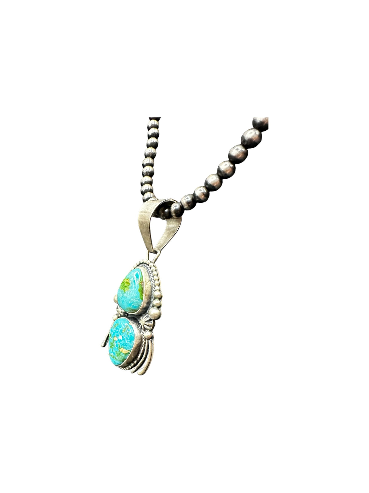 Marco Begay Double Teardrop Pendant – Genuine Sonoran Turquoise and Sterling Silver - Handmade Native American