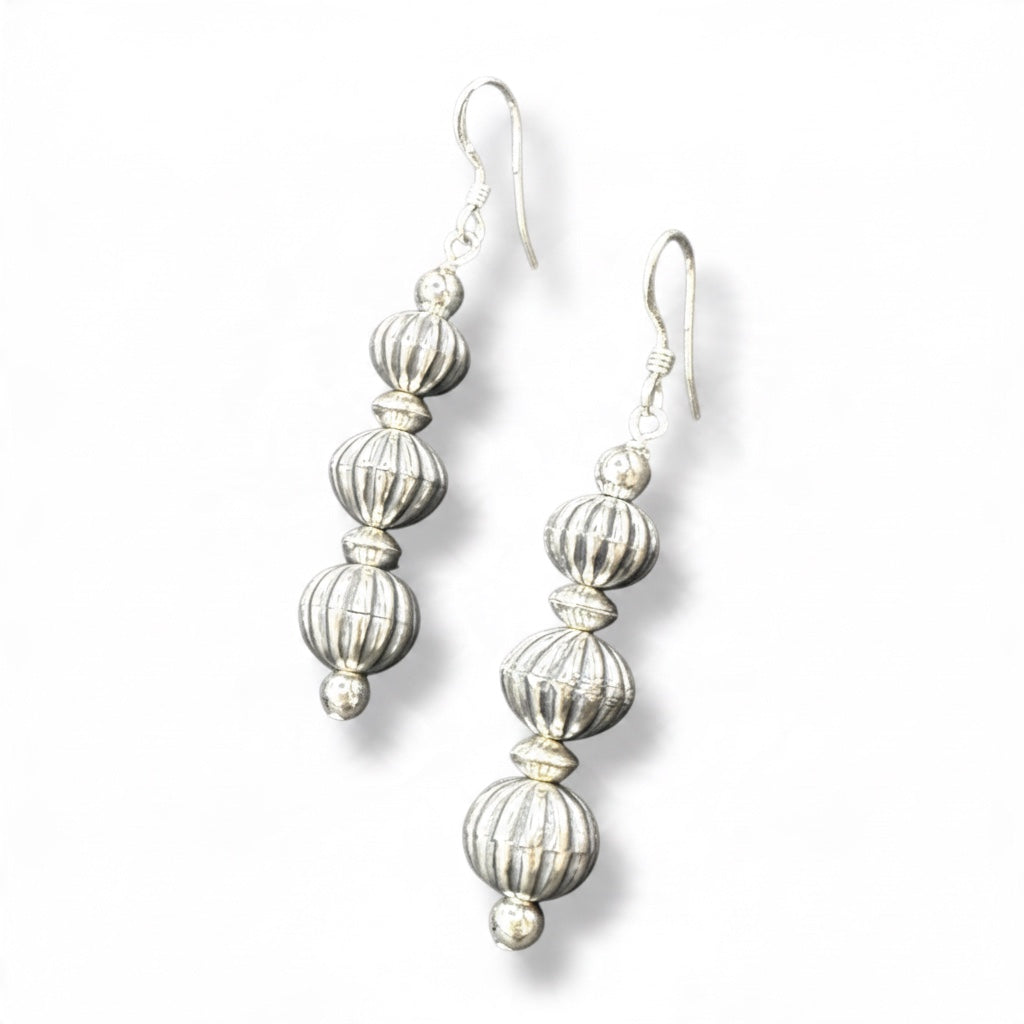 Navajo Three Pumpkin Pearl Hook Earrings - Sterling Silver - Hand Strung Native American