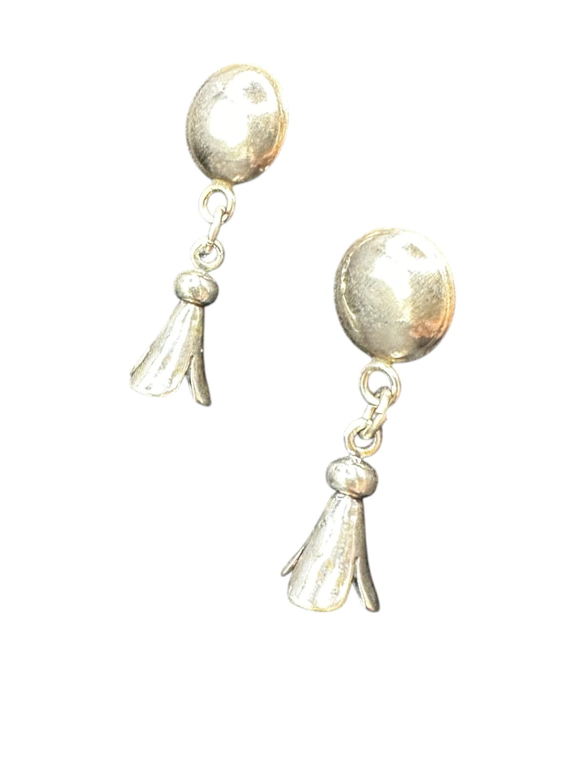 Navajo Flat Pearl and Blossom Drop Earrings - Sterling Silver - Handmade Native American