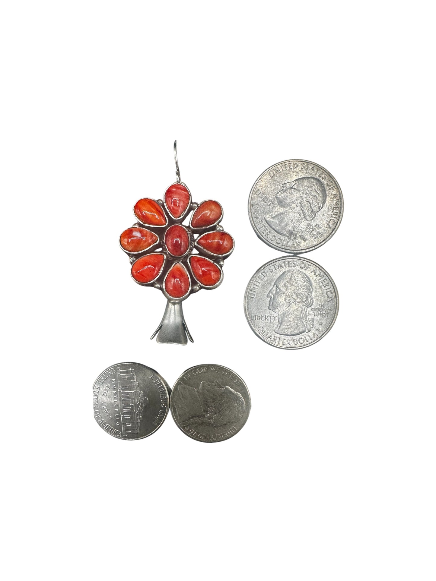 Marcella James - Large Cluster Squash Blossom Hook Dangle Earrings – Sterling Silver & Genuine Gemstones -  Native American Handmade by Marcella James (Copy)