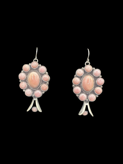 Marcella James - Large Cluster Squash Blossom Hook Dangle Earrings – Sterling Silver & Genuine Pink Conch -  Native American Handmade by Marcella James (Copy) (Copy)