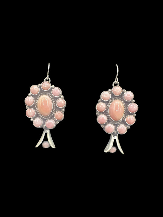 Marcella James - Large Cluster Squash Blossom Hook Dangle Earrings – Sterling Silver & Genuine Pink Conch -  Native American Handmade by Marcella James (Copy) (Copy)
