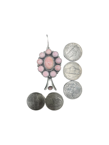 Marcella James - Large Cluster Squash Blossom Hook Dangle Earrings – Sterling Silver & Genuine Pink Conch -  Native American Handmade by Marcella James (Copy) (Copy)