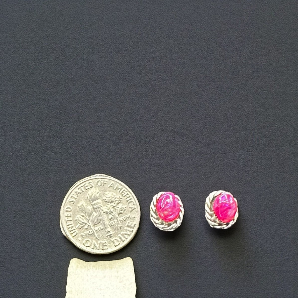 Fire Opal Iridescent Pink & Sterling Silver Stud Earrings - Handmade Zuni Native American