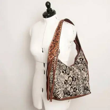 American Darling - Women's Conceal Carry (CCW) Purse - Hobo Hair on Genuine Western Leather with Snake-Print