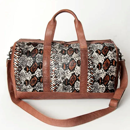 American Darling - Hand-Tooled Western Leather Cowhide Duffel Bag with Snake Print