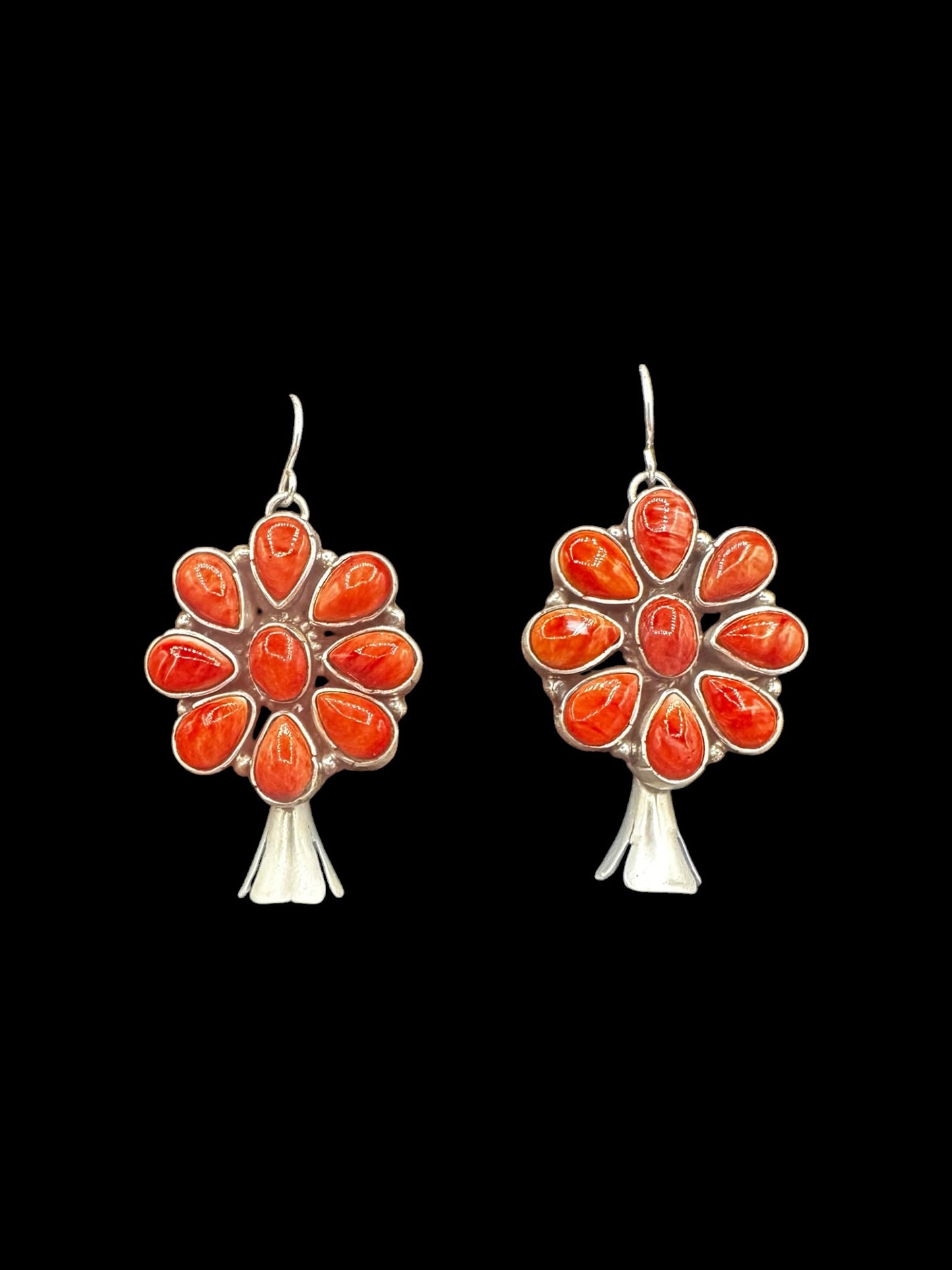 Marcella James - Large Cluster Squash Blossom Hook Dangle Earrings – Sterling Silver & Genuine Gemstones -  Native American Handmade by Marcella James (Copy)