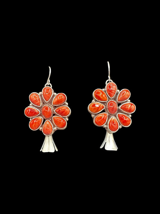 Marcella James - Large Cluster Squash Blossom Hook Dangle Earrings – Sterling Silver & Genuine Gemstones -  Native American Handmade by Marcella James (Copy)