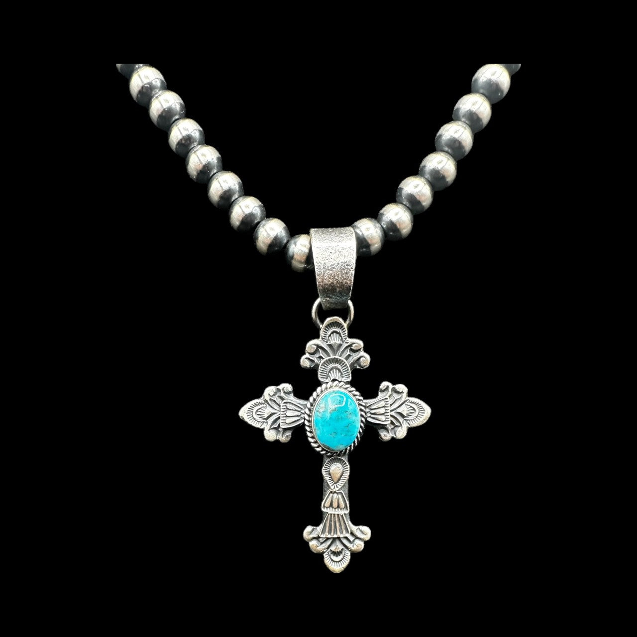 Kevin Billah - Cross Fleury - Turquoise & Sterling Silver Pendant - Handcrafted Native American